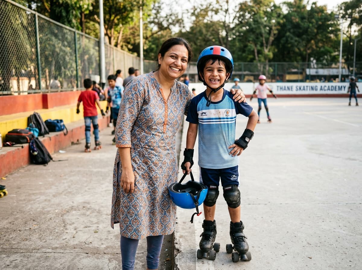 Parent Bhavana Todi sharing feedback about skater Shlok (Speed Inline · State & National Level) at Universal Skating Academy