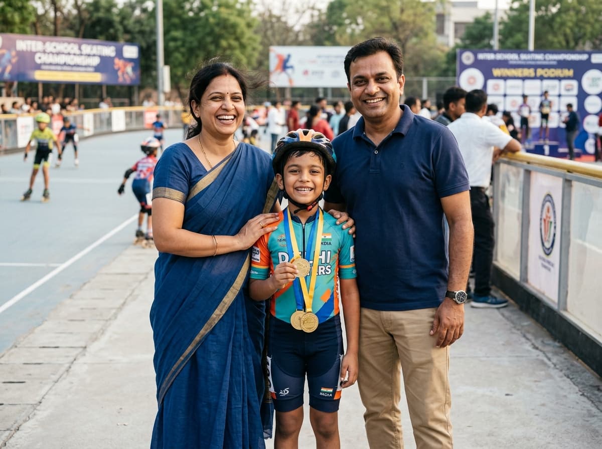 Parent Shubhashree Kolambe sharing feedback about skater Dhruv & Keval (State Level & Speed Skaters) at Universal Skating Academy